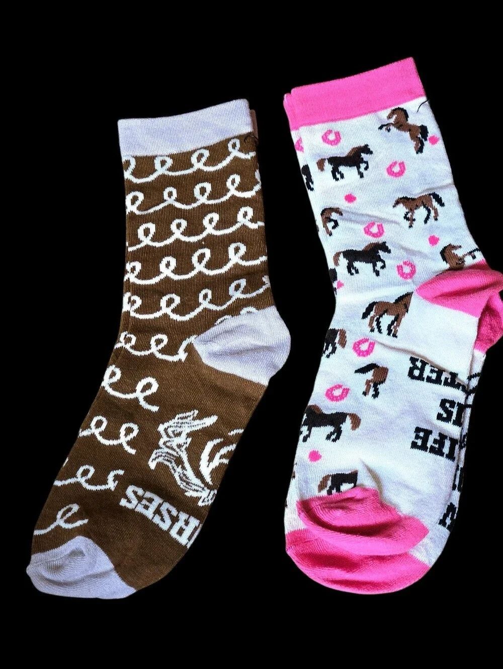 "5/$40" 2 Pairs New Womens Horse Equestrian Stanard Size Crew Socks Pink/Brown